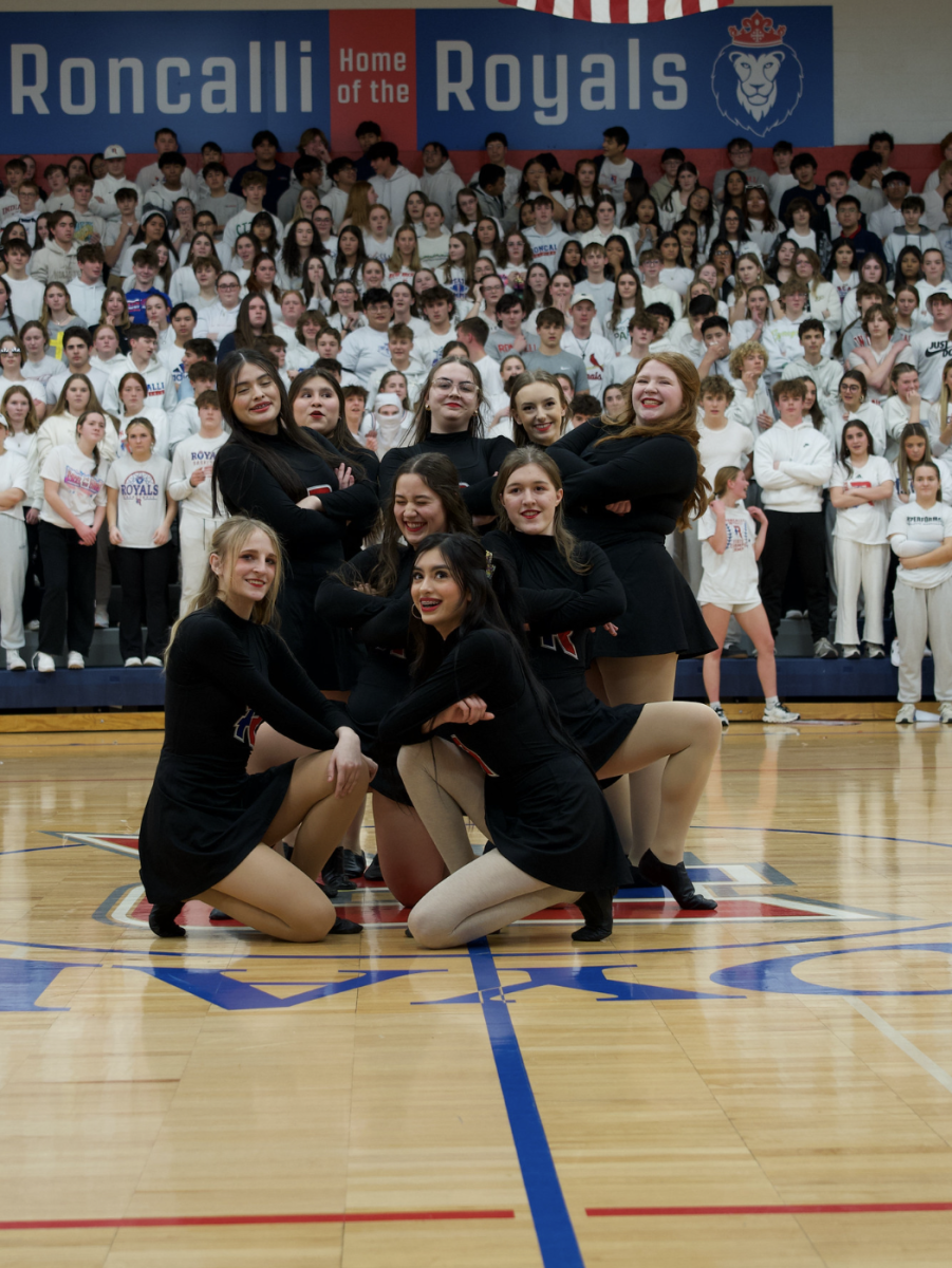The 2024 dance team poses at a Catholic Schools week pep session in early 2024. 
